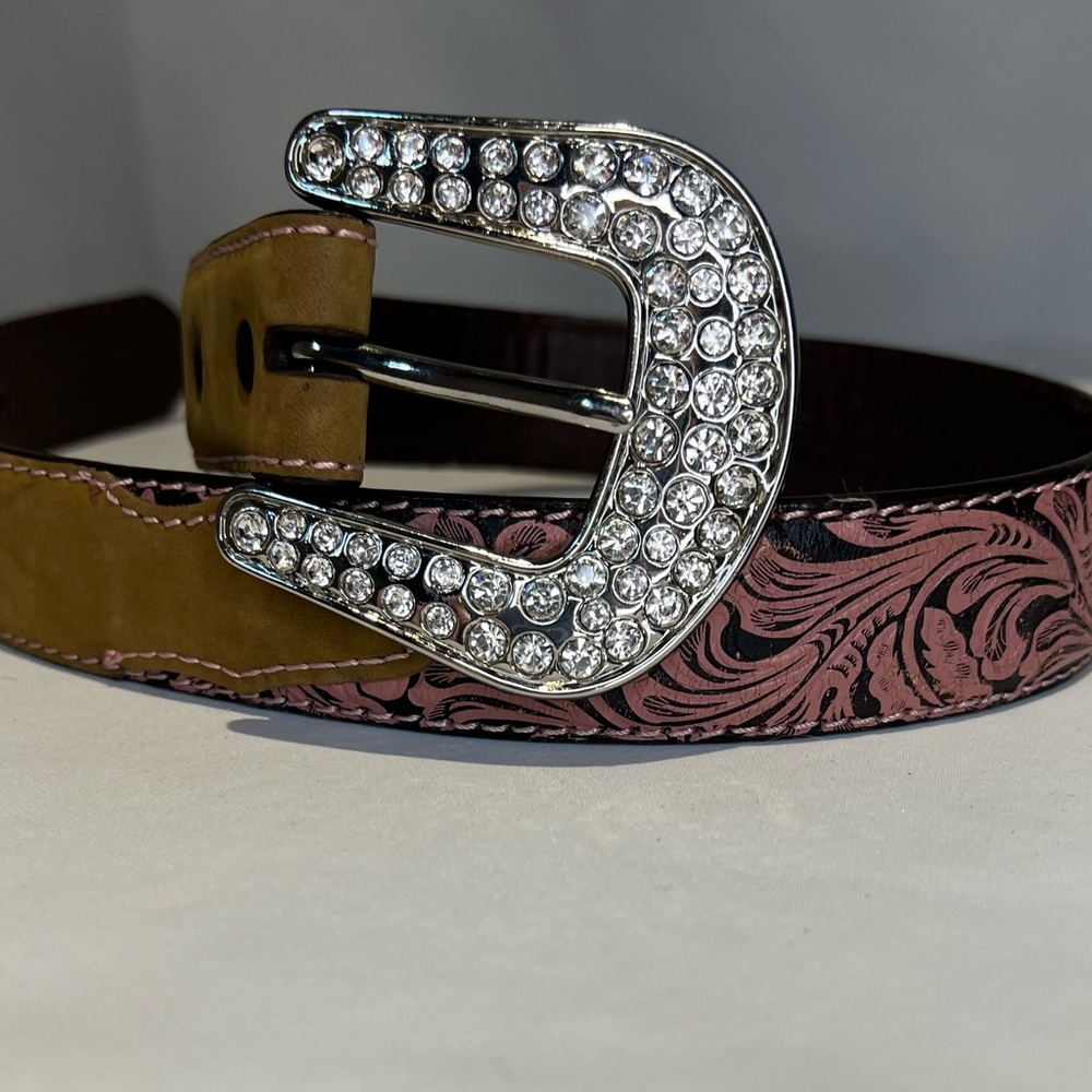 John Deere Brown and Pink Patterned Girl’s Belt with Rhinestone Buckle